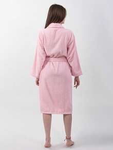 Ultra Soft Embroidered Cotton Bathrobe Made in Turkiye – Lightweight & Absorbent Robe for Women - 粉色 - 查看 2