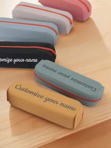 Customized Pencil Case, Personalized Silicone Pencil Bag With Name, Multiple Colors, Large Capacity, Zipper Design, Soft And Easy To Clean, Suitable For Back To School Season, College, Student Personalized Gift