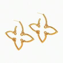1pc Fashion Exaggerated Personalized Twist Bow Hollow Four Leaf Embellish Earrings, Simple Luxury Plated Gold Quality Earrings Suitable For Women Wear
