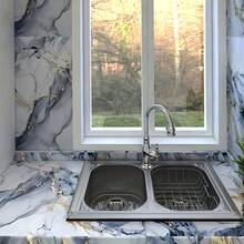 1 卷即撕即贴大理石纹壁纸，防水防油乙烯基接触纸，适用于厨房后挡板、客厅、卧室装饰，易于裁剪，自粘，时尚家居装修解决方案，厨房墙面后挡板墙纸墙贴墙面装饰 - 藍色 - 查看 3