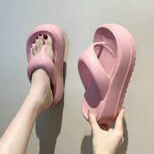 ASHALI Women's Thick Bottom Wedge EVA Thong Sandals, Summer Soft Sole Non-Slip Flip Flops, Fashionable & Versatile Platform Wedge Slide Sandals - Pink - View 4