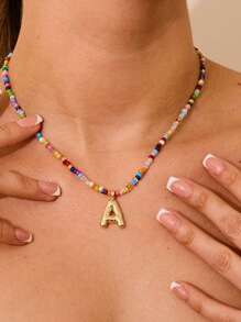 Initial Necklaces For Women Bubble Necklace Handmade Beaded Necklace Dainty Cute Beach Boho Necklaces For Women Jewelry Choker Colorful Necklace For Women