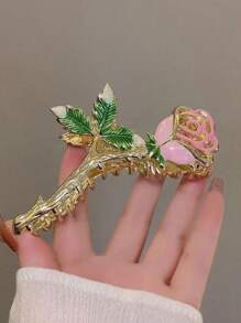 发夹 1 件优雅花卉设计发夹，甜美个性化发夹发夹，适合沐浴、工作、日常通勤、派对、活动，锌合金波西米亚风格花朵印花发饰发饰优雅爪夹，学校用品，学院秋季配饰秋冬度假装女士