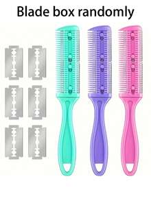 1pc + Blade 2-Sided Shaver Comb, Hair Thinning Comb With Blade, Dual-Sided Hairdressing Comb With Trimmer Blade, Home Hair Thinning Shaver, Fringe Trimmer With Blade, Shaver Comb With Blade, Multi-Functional Hair Clipper - Multicolor - View 1
