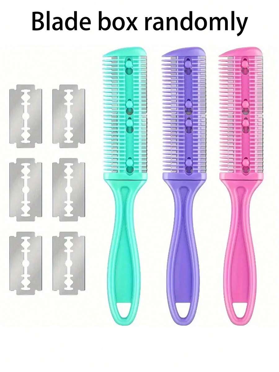 1pc + Blade 2-Sided Shaver Comb, Hair Thinning Comb With Blade, Dual-Sided Hairdressing Comb With Trimmer Blade, Home Hair Thinning Shaver, Fringe Trimmer With Blade, Shaver Comb With Blade, Multi-Functional Hair Clipper - Multicolor - View 1