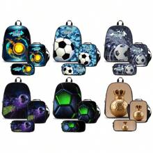 GUSTELL 3pcs Set: Cool Tech Football Particle, Golden Crown, Cosmic Star Chain Pattern Backpack, Shoulder Bag, Pencil Case Set. Suitable For Travel, Camping, Casual Cartoon Backpack With Padded Back And Adjustable Shoulder Straps, Fashionable, Durable, Practical (Football Element Pattern) - Bundles - View 1