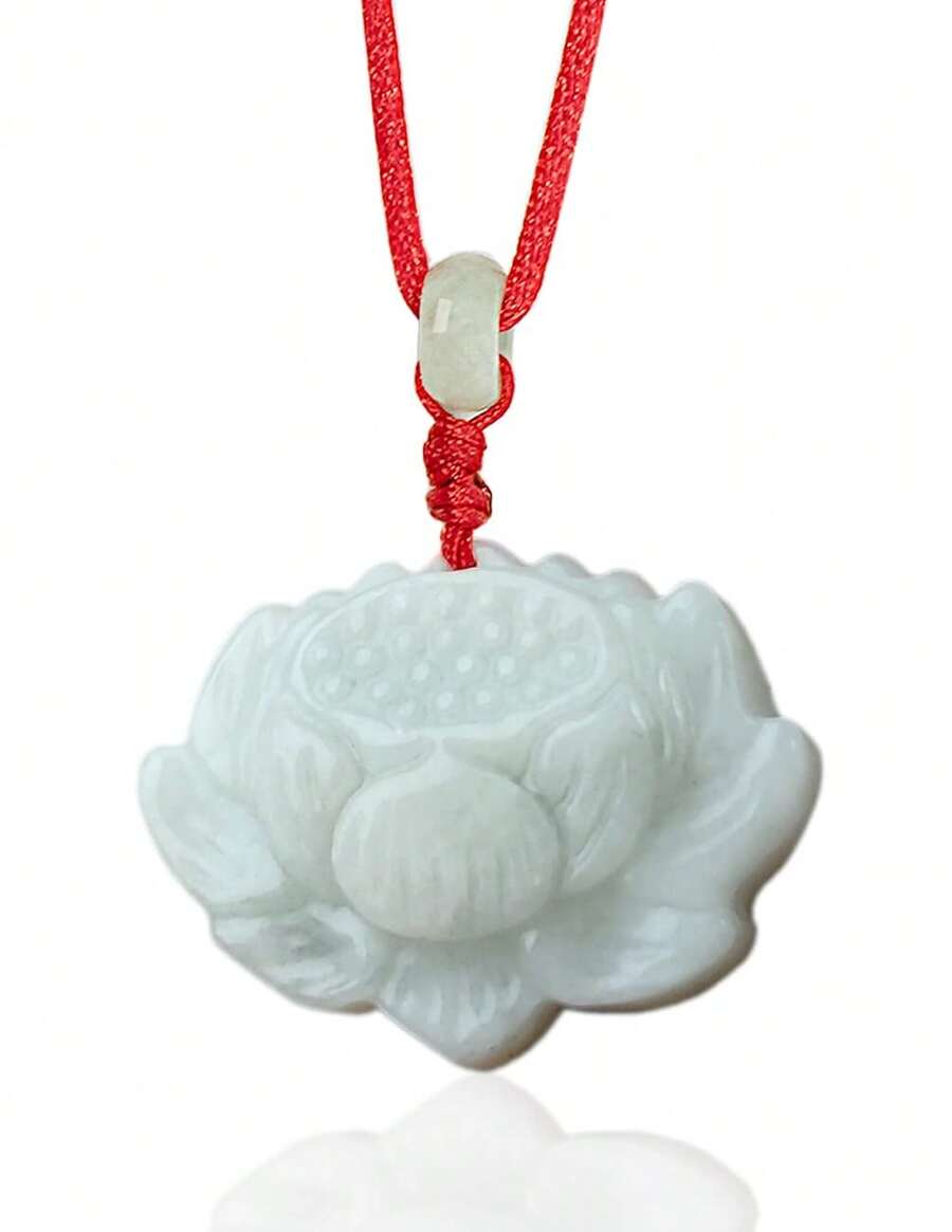 1 Piece Of Luxury Lotus Pendant Necklace, Exquisite Jewelry Gift (Packaging Does Not Include Box) Lotus Pendant Necklace Jade Lucky Charm Red Soft Silk Men And Women Green Amulet Jewelry Gift - White - View 1
