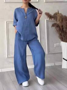 2025 Summer Fashionista V-Neck Long Sleeve Long Pants Multicolor Cotton And Linen Women's Suit - White - View 5