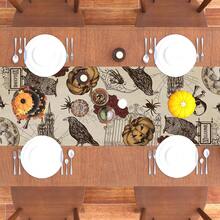 1 pieza Camino de mesa gótico vintage de Halloween de 33x183cm, mantel con calaveras de azúcar y rosas, decoración del Día de los Muertos para comedor, bufanda de cocina retro de terror, suministros para fiesta de esqueletos, tela de poliéster impermeable, decoración de otoño, decoración de Halloween, decoración de hogar - Multicolor - Ver 5