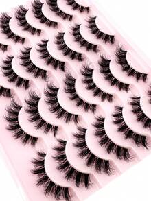 14 Pairs Natural Long Transparent Stem 3D Mink Eyelashes Manga Lashes Hot False Lashes Fluffy Soft Cross Lashes Extension Makeup - 黑色 - 查看 3