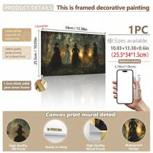1 pieza, Arte de pared de lienzo de Halloween, Impresión de arte de pared de bruja vintage, Descarga de arte de pared de estilo melancólico, Decoración de estilo rural de arte oscuro, Adecuado para otoño, Halloween, Temporada de fantasía y terror, Decoración de bruja