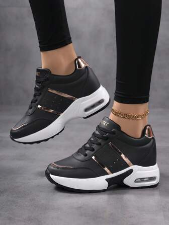 New Versatile Plus Size Air Cushion Light-Weight Leather Platform Shoes, Black-Gold Wedge Thick Bottom Casual Sneakers, Women's Chunky Sneakers, Women's Elevator Shoes, Women's Black Stylish Thick Sole Shoes, Men's Elevator Shoes, Men's Thick Bottom Shoes, Lace-Up Minimalist Couple Traveling Sneakers , Women High Heel Thick Sole Sports Shoes, Women Elevator Shoes, Hidden Wedge Women's Shoes, Women Thick Sole Wedge Sneakers