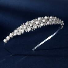 1 pièce Serre-tête en métal ton argent, accessoire à cheveux en alliage plaqué strass, convient pour le mariage et les festivals