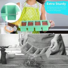 Silicone Freezer Tray With Lid - Silicone Freezer Food Molds- Large Ice Cube Tray,Silicone Freezer Container,Freeze & Store Soup, Sauce, Broth,Leftovers - Makes 4 Perfect 1 Cup