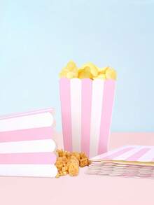 10pcs/20pcs/50pcs Pink Popcorn Box Small Pink And White Striped Paper Popcorn Bag Paper Cup Candy Container For Birthday Wedding Bridal Shower Gender Reveal Party Favors - Pink - View 4