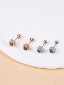 1 Pair Versatile Copper Inlaid Cubic Zirconia Stud Earrings For Women - Yellow Gold - View 2