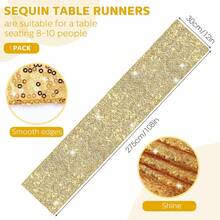 1pc Gold Sequin Table Runner 12*108 Inches, Sparkly Sequin Fabric Tablecloth For Wedding, Birthday Party, Formal Dinner, Hotel Event, Home, Outdoor, Restaurant, Buffet, Dessert Table Decor - Multicolor - View 4
