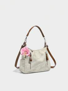 时尚女士手提包 2025 新款设计，小众单肩包，大容量通勤休闲百搭简约时尚斜挎包，纯色 PU 皮革牛仔设计，舒适材质，可拆卸长肩带，多拉链口袋，容量宽敞，秋季托特包 - 卡其色 - 查看 2