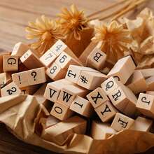 40pcs Wooden Rubber Stamps With Numbers, Letters, Symbols, Plus 1 Ink Pad, DIY Scrapbooking, Diary, Notebook, Art Supplies