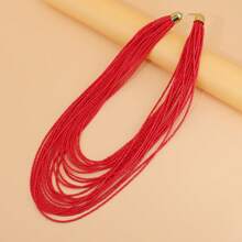 1pc Exaggerated Multi-Layer Pendant Handmade Heavy Beaded Necklace, Bohemian Style European, African, Middle Eastern Fashion Retro Seed Bead Necklace, Suitable For Party/Vacation