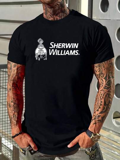 180g Pure Cotton New T Shirt Sherwin Williams Logo Men's Black USA Size S To 5XL For Women Comfortable Summer Unisex Slightly Graphic Stylish Soft Print Round Neck Short Sleeve Versatile Top For Everyday Wear Stretched Designer Clothes Fashion Casual Breathable Homme Streetwear