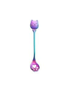 1 pièce Cuillère à café en acier inoxydable avec patte de chat porte-bonheur et visage souriant, cuillère à dessert mignonne de chat, cuillère à glace - Multicolore - Voir 11