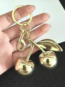 跨境时尚背包挂饰混合金属金色樱桃钥匙扣，樱桃汽车钥匙扣，包包挂件装饰母亲节学校汽车配件可爱哥特Y2k万圣节配件教师节圣诞节礼物创意包包挂绳带身份证夹汽车配件包包挂饰 - 金色 - 查看 8