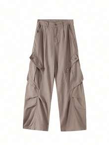 美式复古风格宽松阔腿工装裤/牛仔裤，绿灰色，冬季休闲装