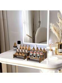 展示架木质立架木制支架三层木质架子装饰矩形纸杯蛋糕架古龙水香水收纳架展示柜 - 彩色 - 查看 3