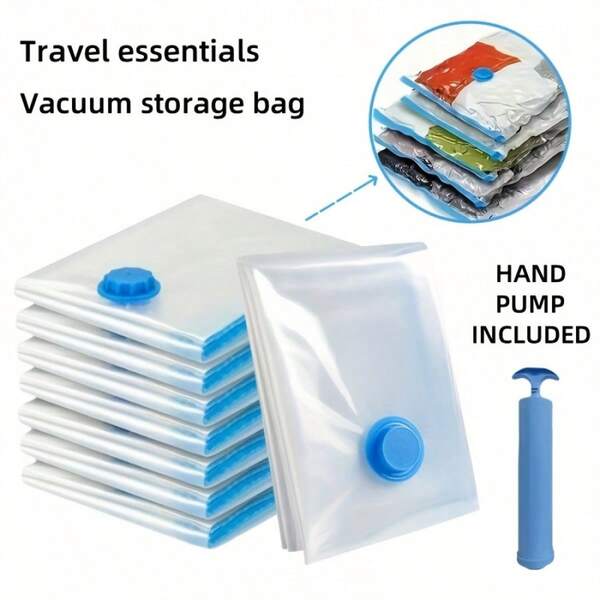6/8pcs Super Large Vacuum Storage Bags With Manual Pump - Air Tight Compression, Dust-Proof, Durable Zipper Closure, Suitable For Travel Essentials, Clothing, Beddings And Space Saving Organization, Transparent Design For Airtight Sealing