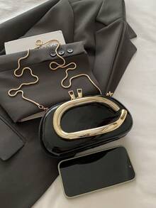 时尚PU皮革手拿包，情人节理想之选。舒适时尚，别致的手提包，个性化礼品之选，2025配饰，时尚风格，适合所有场合，价格实惠，奢华质感，叛逆派对包，派对、婚礼、庆典、晚宴/宴会的完美之选，优雅的女士包包 - 黑色 - 查看 4