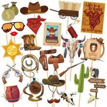 25Pcs Western Birthday Party Photo Booth, West Cowboy Photo Booth Props Kit, Cowgirl Cowboy Photo Booth Props, Wild West Texas Horse Western Party Decorations