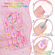 144 Pieces Press On Nails, Acejoz Summer Style Girls Fake Nails Stick On Nail Tips Children Full Cover Short False Fingernails For Boys Girls Kids Nail Art Decoration