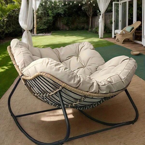 Skin-Friendly And Comfortable Outdoor Patio Rocking Chairs, Egg Chairs, Royal Papasan Chairs, Extra-Large Outdoor Lounge Chairs With Thickened Cushions, Leisure Rocking Chairs Perfect For Patios, Gardens, Outdoor Activities, And Holiday Relaxation. An Ideal Gift For Valentine's Day. For Outdoor Use Only.