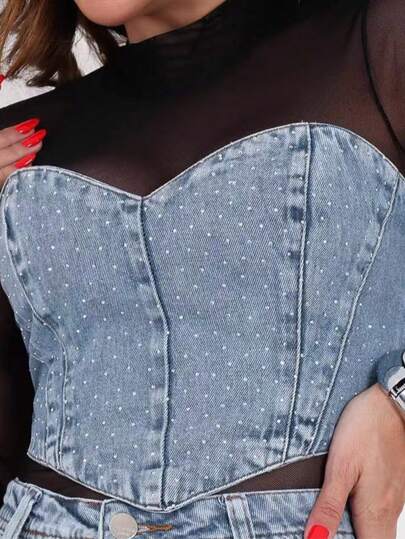 The Lemon 3028 Top Cropped Jeans moda verão com brilho