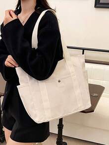 大容量手提帆布包，时尚通勤百搭单肩包，适合工作、学校、旅行 - 彩色 - 查看 2