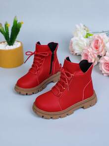 1 双婴儿女童靴，婴儿单拉链靴，春秋季时尚踝靴 - 紅色 - 查看 7