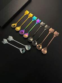 1 pièce Cuillère à café en acier inoxydable avec patte de chat porte-bonheur et visage souriant, cuillère à dessert mignonne de chat, cuillère à glace - Multicolore - Voir 3