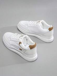 1 Pair Thick Sole Wear-Resistant Casual Sneakers For Students, Increased Height, Sporty, Suitable For Spring & Autumn