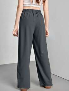 1pc Teen Girls Loose Solid Color Casual Outdoor Commute Simple Versatile Straight Leg Pants, Spring/Summer