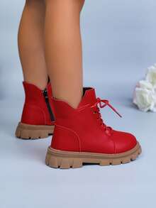 1 双婴儿女童靴，婴儿单拉链靴，春秋季时尚踝靴 - 紅色 - 查看 5