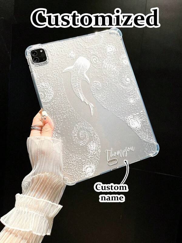 Customized Text IP Transparent Whale Shark Painted Name Protective Soft Case, Simple And Stylish, Shockproof And Anti-Bend, Compatible With IPad Pro 11", IPad Air 5/4, IPad 10.9" (2023 New Model), IPad 10.2", IPad Mini 6/5