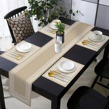 Set de mantel de estilo griego, que incluye manteles individuales lavables y mosquetes en negro, azul y beige con patrón geométrico de líneas florales, adecuado para comedor, sala de estar, cocina, decoración del hogar, contra decoración en estilo vintage, estampado minimalista de doble color o sólido, antideslizante, fácil de limpiar, regalo ideal, multiusos, suave y fácil almacenamiento - Multicolor - Ver 11