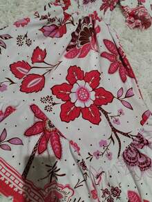 Women's Elegant Printed Midi Dress With Short Sleeves - 西瓜粉 - 查看 3