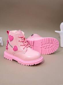 Fashionable Baby Boots, Children's Bow Boots, Mid-Top Girls' Casual Short Boots With Side Zipper, Flat Bottom - Pink - View 6