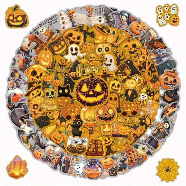 Halloween 200pcs/Set Exquisite Gift Box Packaging, Halloween Stickers, Exquisite Packaging, Waterproof PVC Material Image Stickers, Handmade DIY Puzzles, Stickers, Mini Games, Halloween Gifts, Halloween Party Gifts, Birthday Gifts, Mobile Phones, Refrigerator Magnets, Luggage Decorations, New Products, Hot