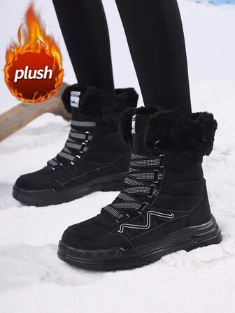 女式雪地靴，新款秋冬加绒加厚高帮系带保暖靴，女士户外冬季运动综合训练靴，保暖防滑保暖内衬舒适雪地靴