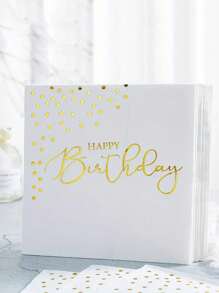 25pcs/Set Gold Happy Birthday Disposable Napkins, 13*13 Inches 2 Layers White Background Gold Foil, Party Napkins Elegant Metallic Gold Dot Foil Dessert Napkins Suitable For Dinner Celebration Party Supplies Decoration