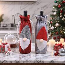 圣诞装饰酒袋刺绣酒瓶套，餐厅/酒吧餐具，圣诞礼物 - 彩色 - 查看 2
