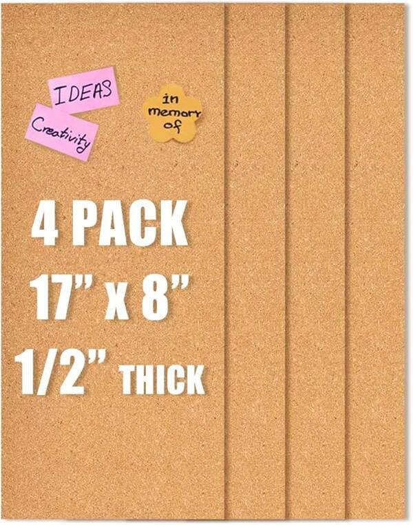 17x8 Cork Board Tiles Bulletin Board, 1/4" Thick Self-Adhesive Cork Boards For Walls, Cork Tiles Vision Board For Home, Office, School, Bulletin Board Decorations(6mm,2pc)